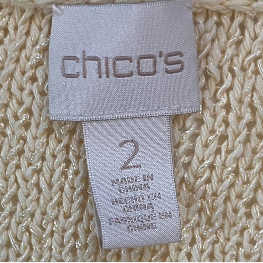 Chico’s Cream Gold Metallic Knit Sweater V Neck Cozy Size 2 - Picture 5 of 7